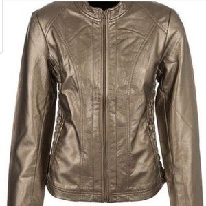 Tribal faux leather jacket bronze